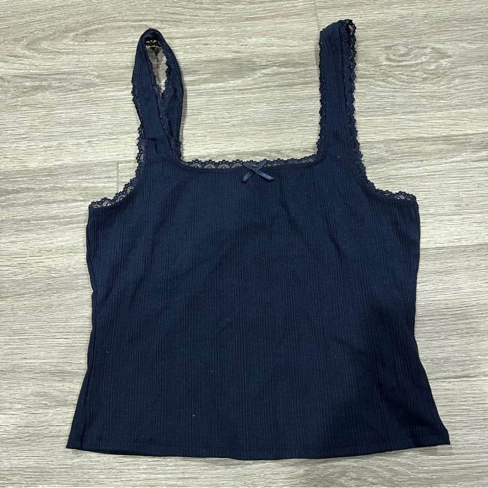 Garage square neck ribbed tank navy marina blue M